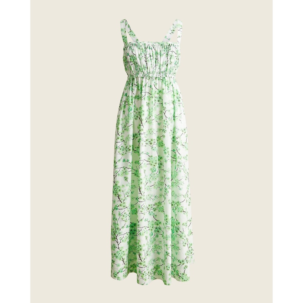 J.Crew Gathered Tank Midi Dress in Lime Cherry Blossoms Size 2 Feminine Dainty